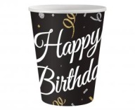 Happy Birthday narodeninové poháre 250 ml čierne, 6 kusov Na dokončenie