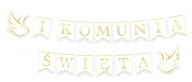 BANNER GIRLAND 1. SV. PRIJÍMANIE bielo-zlatá dekorácia holubica VP