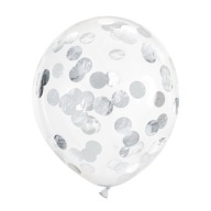 BALÓNY S KONFETMI, strieborné, 30 cm, 6 ks na narodeniny, Silvester, svadba