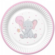 SLON papierové taniere Ružové baby Shower Birthday One Year Old 18cm 8ks.