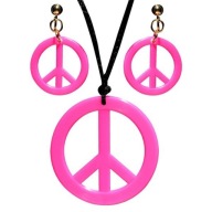 WOODSTOCK HIPPY ŠPERK RUŽOVÝ PRÍvesok + NÁUŠNICE