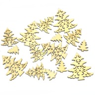 Vianočné stromčeky, drevo, 15 kusov, dekor NATURAL, mix vianočného stromčeka