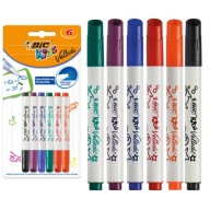 Popisovače BIC Kids Mini Velleda stierateľné za sucha, jemný okrúhly hrot, 6 ks.