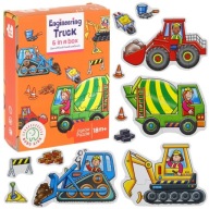 Náučné puzzle Stavebné vozidlá Bager Nakladač Miešačka na betón 32 ks.