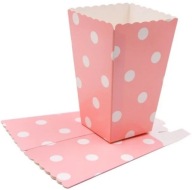 POPCORN SNACK BOXY, RUŽOVÉ S BODKAMI, 6 KS
