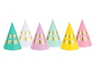 Narodeninové čiapky Happy Birthday farebné narodeninové čiapky 16cm 6 kusov