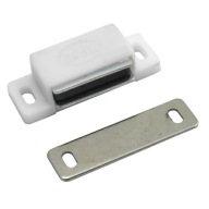 Samostatná magnetická západka na nábytok Biela 43x15mm so skrutkami