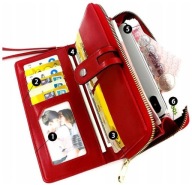 Veľká priestranná kožená peňaženka Red Fashionable Cards elegantný boho remienok