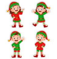 zimná dekorácia ELVES ~A4, obojstranná, 4 ks.