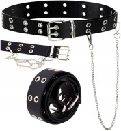 Čierny kožený dámsky opasok Punk Silver Reťaz