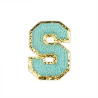 PATCH LETTER S, veľké písmo, azúrová, trblietavá aplikácia