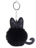 POMPON KEYRING KOŽUŠINA ČIERNA MAČATÁ KAT