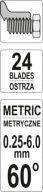 YT-29980/YAT HREBEŇOVÝ MERAČ PRE METRICKÉ ZÁVITY, 24 ŠABLÓN,
