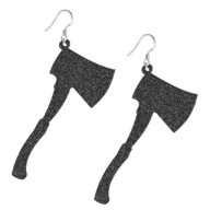 Čierne HALLOWEENSKÉ glitrové NÁUŠNICE AXES