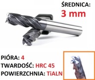 Tvrdokovová fréza VHM 4p 3 mm stopka 4 mm TiAlN 45HRC CNC