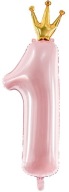 Fóliový balón číslo 1 JEDNA ružová korunka Narodeniny ročného dievčaťa 90 cm