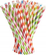 Jednorazové ekologické papierové slamky mix FAREBNÉ PRUHY 6x197mm 250 ks