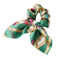 Gumička do vlasov, šatka, scrunchies, zelená mašľa, perleťové vzory