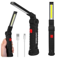 Dobíjacia LED dielenská baterka s COB magnetom, funkčné USB 5v1