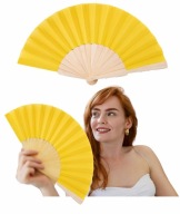 DREVENÝ VENTILÁTOR skladací MATERIÁL Veľký 41cm Elegantná žltá