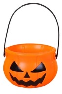 Halloweenska dekorácia s príveskom vo vedierku na cukrovinky z tekvice