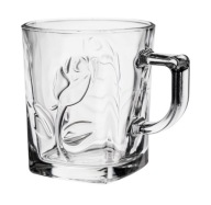 Pohár RUŽA s uškom, hrnček, 260 ml, reliéfna potlač s lupeňmi ruže, štvorec