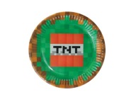 Pixelové narodeninové taniere S TNT nápisom minecraft - 6 kusov