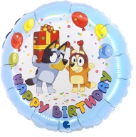 Okrúhly fóliový balón Happy Birthday Bluey Bingo 45 cm