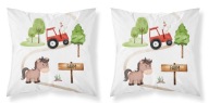 Bavlnená obliečka na vankúš 40x40 cm Detexpol traktor farmárske zvieratá bavlna