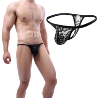 SEXY PÁNSKE ČIERNE ČIPKOVANÉ tangá