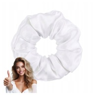 SATIN scrunchies gumička do vlasov, biela, BEZPEČNÁ, lesklá, POHODLNÁ