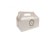 KRABIČKA NA TORTY BIELE POTLAČ PRVÝ SPOJOVÝ VENIEC 19x14x9cm ČERVENÝ PLAST