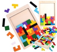 Puzzle Drevené kocky Montessori Tetris Puzzle Set Logická hra
