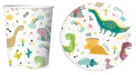 NARODENINOVÁ SÚPRAVA, HRNČEKY, TANIERE, DINOSAURY, 12 ks