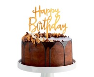Happy Birthday topper akrylová zlatá dekorácia PIKER na NARODENINOVÚ TORTU 14 cm