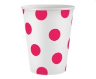papierové poháre biela, purpurové bodky, certifikát FSC, 250 ml, 6 ks.