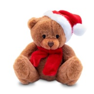 MASKOT MEDVEĎ SANTA Hnedé Vianoce v čiapke a šatke Plyšová hračka