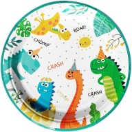 Farebné narodeninové DINOSAURS papierové taniere DINO PARTY narodeniny 6 ks
