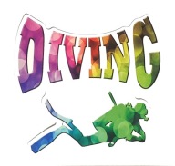 Potápačská nálepka s farebným nápisom diving diver