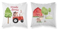 Bavlnená obliečka na vankúš 40x40 Happy farm, červený traktor, biela a šedá