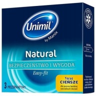 UNIMIL NATURAL+ klasické tenké vlhčené kondómy, 3 ks.