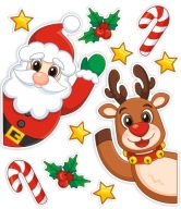 Zimná vianočná dekorácia na okenné dvere SANTA AND THE SINDEER ~A3 obojstranná