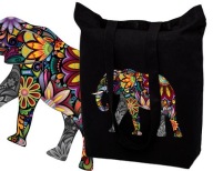 Bavlnená taška s potlačou ELEPHANT FOLK 38x42cm čierna hrubá 220g EKO