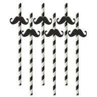 Pruhované slamky MUSTACHE black MEXICAN party x6