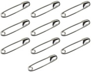 STRIEBORNÉ zatváracie špendlíky, poniklované, tuhé, ostré, na šitie dekorácií, 45 mm, 10 ks.