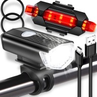 LED CYKLISTICKÁ LAMPA NA BICYKEL, NA RIADTIKÁ, VÝKONNÁ, NABÍJACIA, USB + ZADNÁ