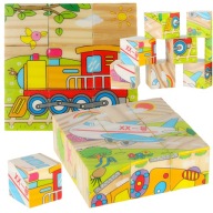DREVENÉ BLOKY NÁUČNÉ PUZZLE VOZIDLÁ KOCKOVÉ 6 V 1 SADA 9 PRVKOV.
