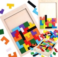 Puzzle Drevené kocky Montessori Tetris Puzzle