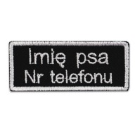 Nášivka s menovkou s telefónnym číslom pre mačku na postroj