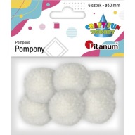 Bambuľky z bielej priadze 30mm, 6ks titánové